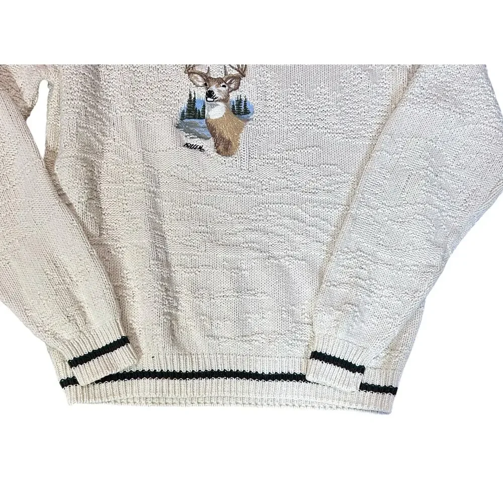 Vtg Shenandoah Sweater Chunky Buck Deer Embroidery Hunting Outdoor XLT 90's USA